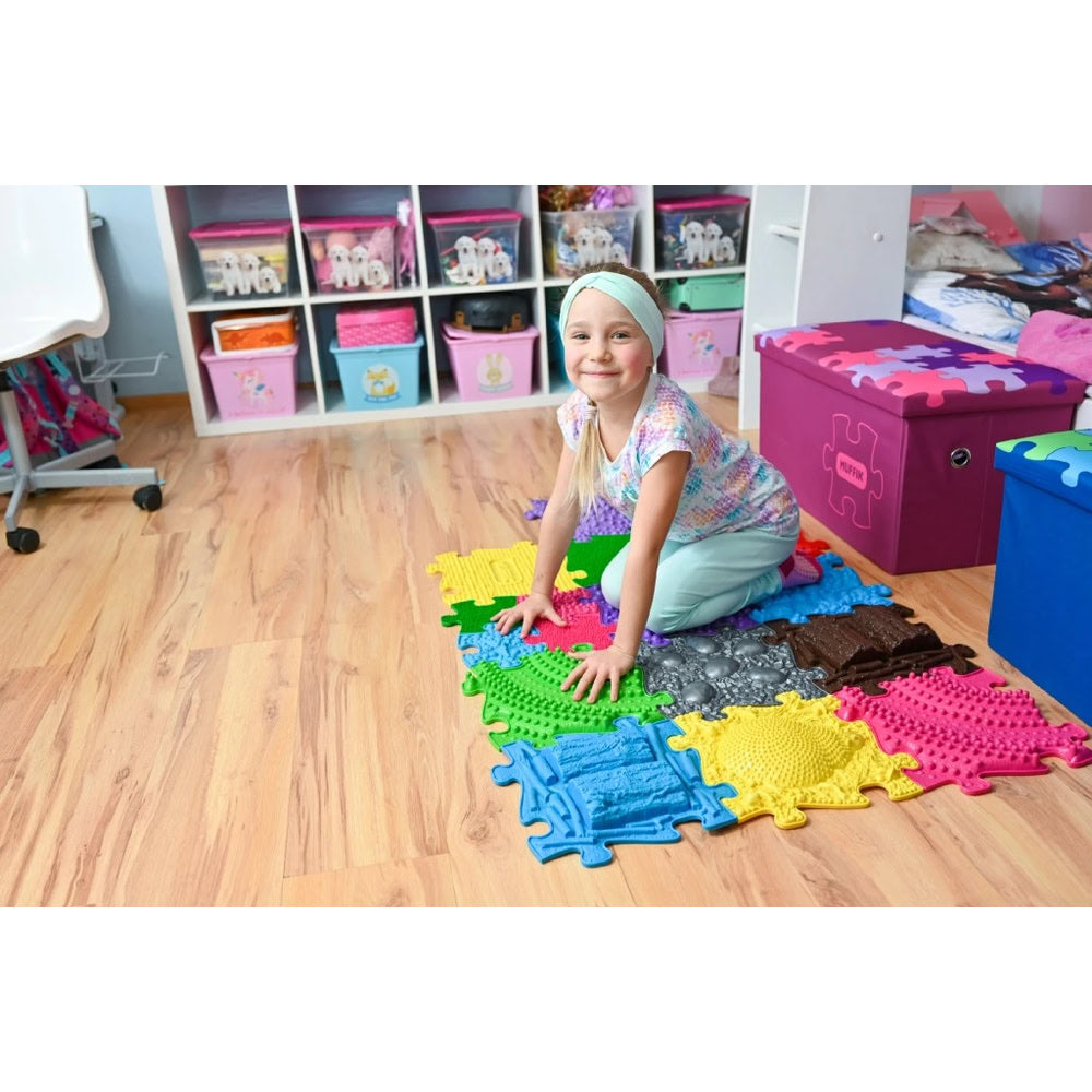 Set covorase ortopedice senzoriale Muffik Huge 1, pentru stimulare tactila, echilibru si dezvoltare motrica, 13 piese, 29.79 x 29.79 cm. 1+ ani