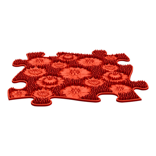 Covoras ortopedic senzorial Muffik Meadow Firm, textura tare pentru masaj plantar si stimulare tactila, rosu, 29.79 x 29.79 cm, 1+ ani