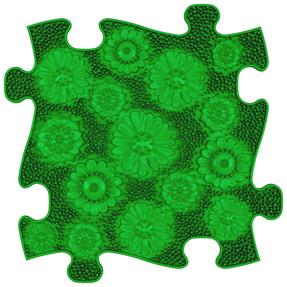 Covoras ortopedic senzorial Muffik Meadow Firm, textura tare pentru masaj plantar si stimulare tactila, verde, 29.79 x 29.79 cm, 1+ ani