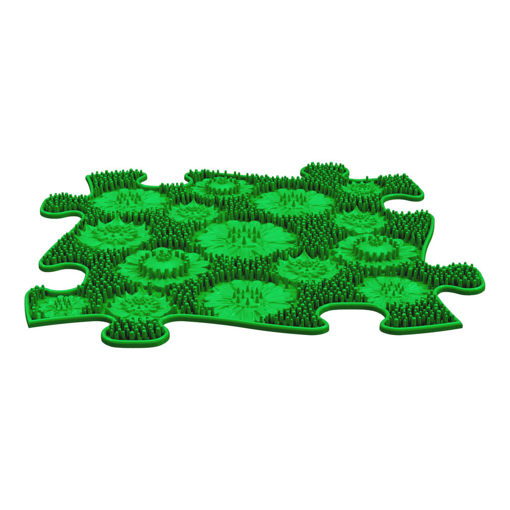 Covoras ortopedic senzorial Muffik Meadow Firm, textura tare pentru masaj plantar si stimulare tactila, verde, 29.79 x 29.79 cm, 1+ ani