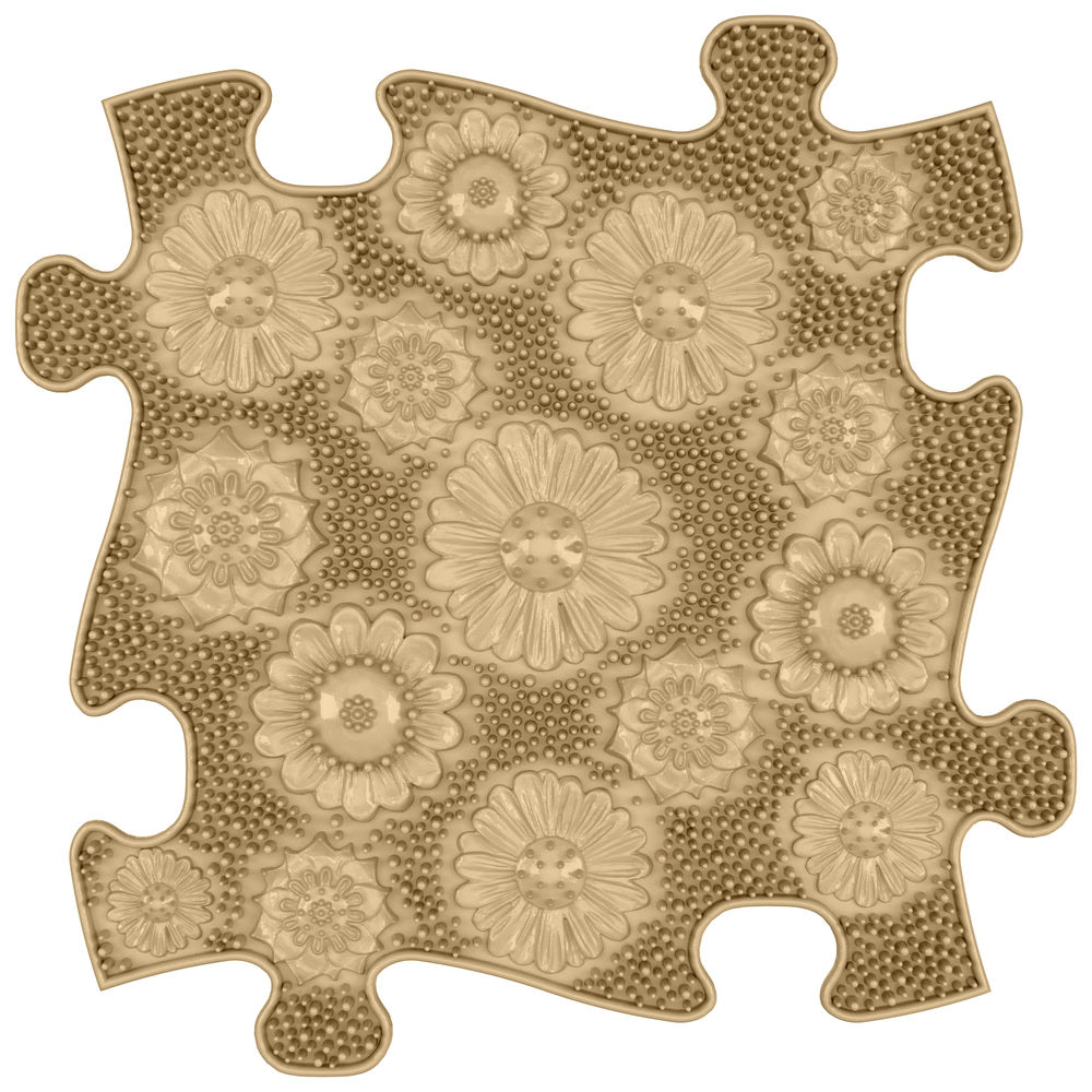Covoras ortopedic senzorial Muffik Meadow Soft, textura moale pentru masaj plantar si stimulare tactila, bej, 29.79 x 29.79 cm, 1+ ani