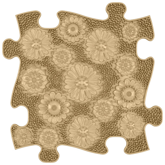 Covoras ortopedic senzorial Muffik Meadow Soft, textura moale pentru masaj plantar si stimulare tactila, bej, 29.79 x 29.79 cm, 1+ ani