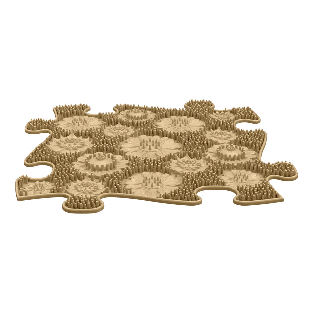 Covoras ortopedic senzorial Muffik Meadow Soft, textura moale pentru masaj plantar si stimulare tactila, bej, 29.79 x 29.79 cm, 1+ ani