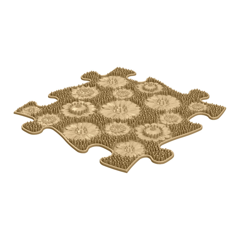 Covoras ortopedic senzorial Muffik Meadow Soft, textura moale pentru masaj plantar si stimulare tactila, bej, 29.79 x 29.79 cm, 1+ ani