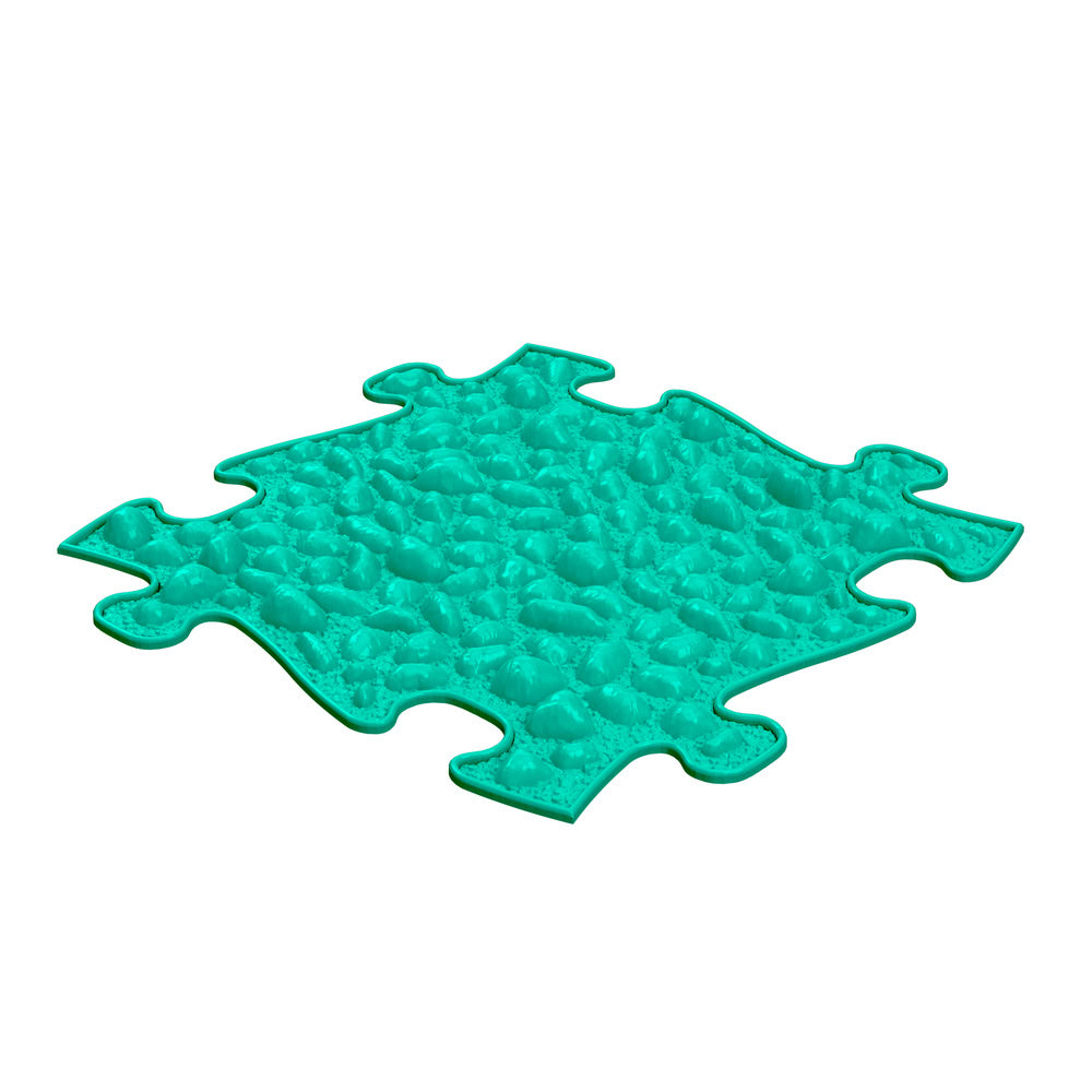 Covoras ortopedic senzorial Muffik Pebbles Soft, textura moale cu efect de pietricele pentru masaj plantar si stimulare tactila, turcoaz, 29.79 x 29.79 cm, 1+ ani