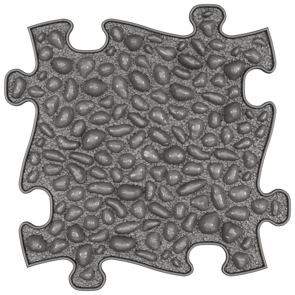 Covoras ortopedic senzorial Muffik Pebbles Firm, textura tare cu efect de pietricele pentru masaj plantar si stimulare tactila, gri grafit, 29.79 x 29.79 cm, 1+ ani