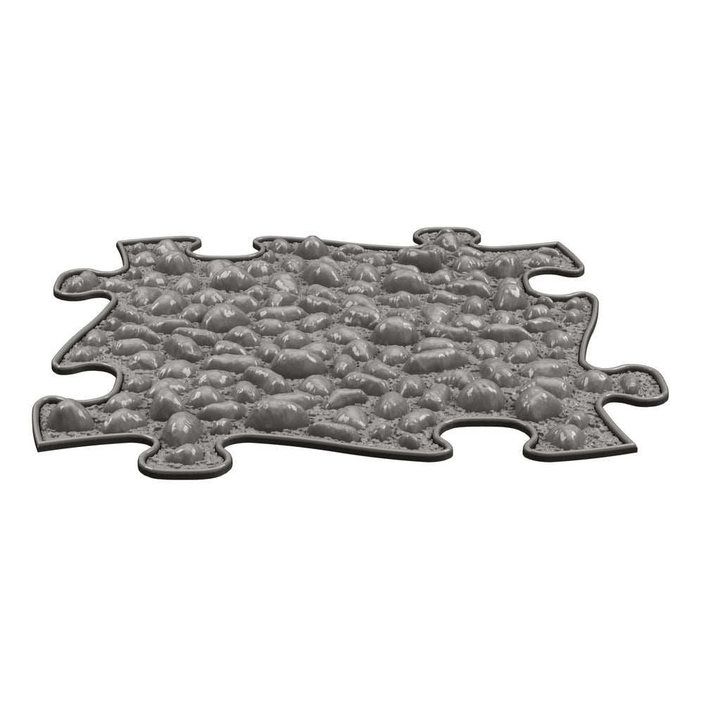 Covoras ortopedic senzorial Muffik Pebbles Firm, textura tare cu efect de pietricele pentru masaj plantar si stimulare tactila, gri grafit, 29.79 x 29.79 cm, 1+ ani