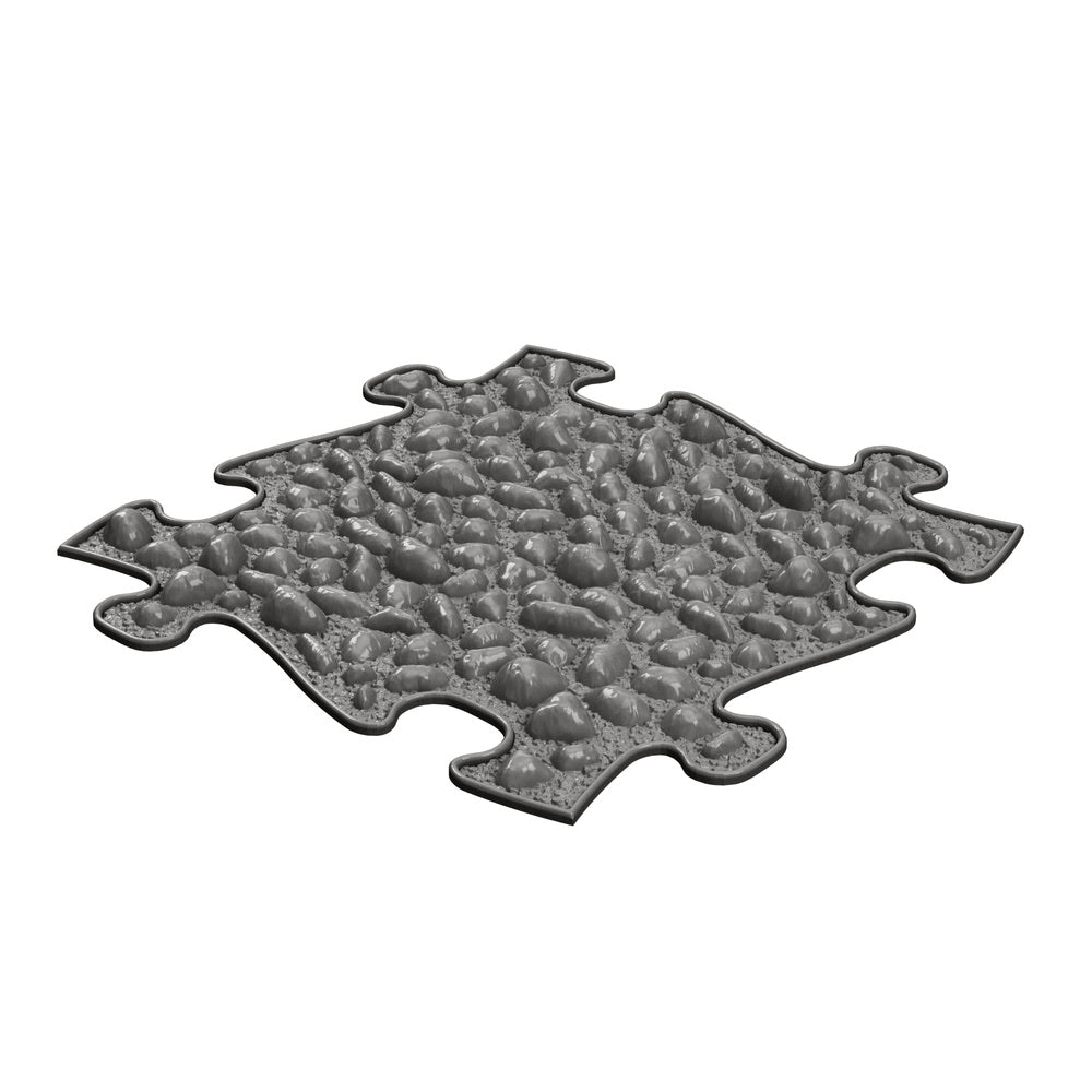 Covoras ortopedic senzorial Muffik Pebbles Firm, textura tare cu efect de pietricele pentru masaj plantar si stimulare tactila, gri grafit, 29.79 x 29.79 cm, 1+ ani