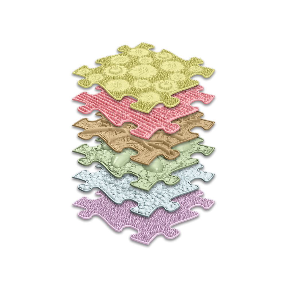 Set covorase ortopedice senzoriale Muffik Baby, pentru stimulare tactila, echilibru si dezvoltare motrica, 6 piese, 29.79 x 29.79 cm, 1+ ani