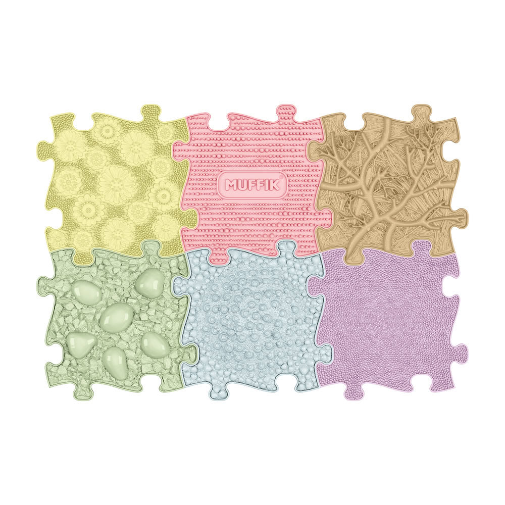 Set covorase ortopedice senzoriale Muffik Baby, pentru stimulare tactila, echilibru si dezvoltare motrica, 6 piese, 29.79 x 29.79 cm, 1+ ani