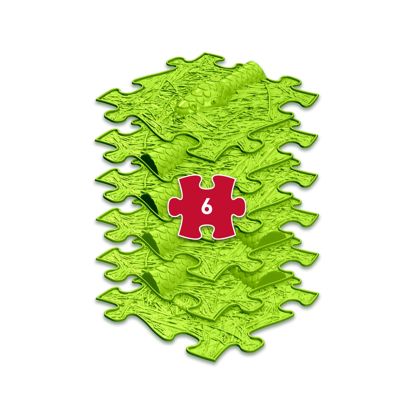 Set covorase ortopedice senzoriale Muffik Snake, pentru stimulare tactila, echilibru si dezvoltare motrica, verde deschis, 6 piese, 29.79 x 29.79 cm, 1+ ani