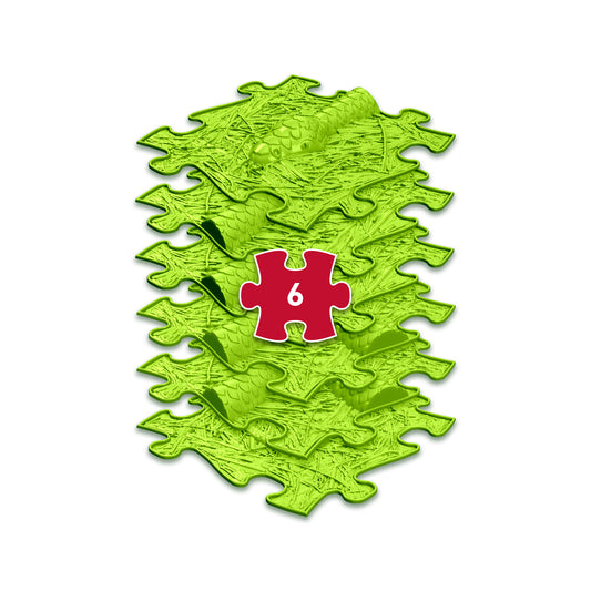 Set covorase ortopedice senzoriale Muffik Snake, pentru stimulare tactila, echilibru si dezvoltare motrica, verde deschis, 6 piese, 29.79 x 29.79 cm, 1+ ani
