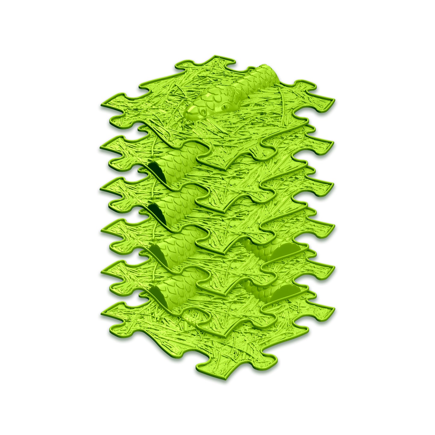 Set covorase ortopedice senzoriale Muffik Snake, pentru stimulare tactila, echilibru si dezvoltare motrica, verde deschis, 6 piese, 29.79 x 29.79 cm, 1+ ani