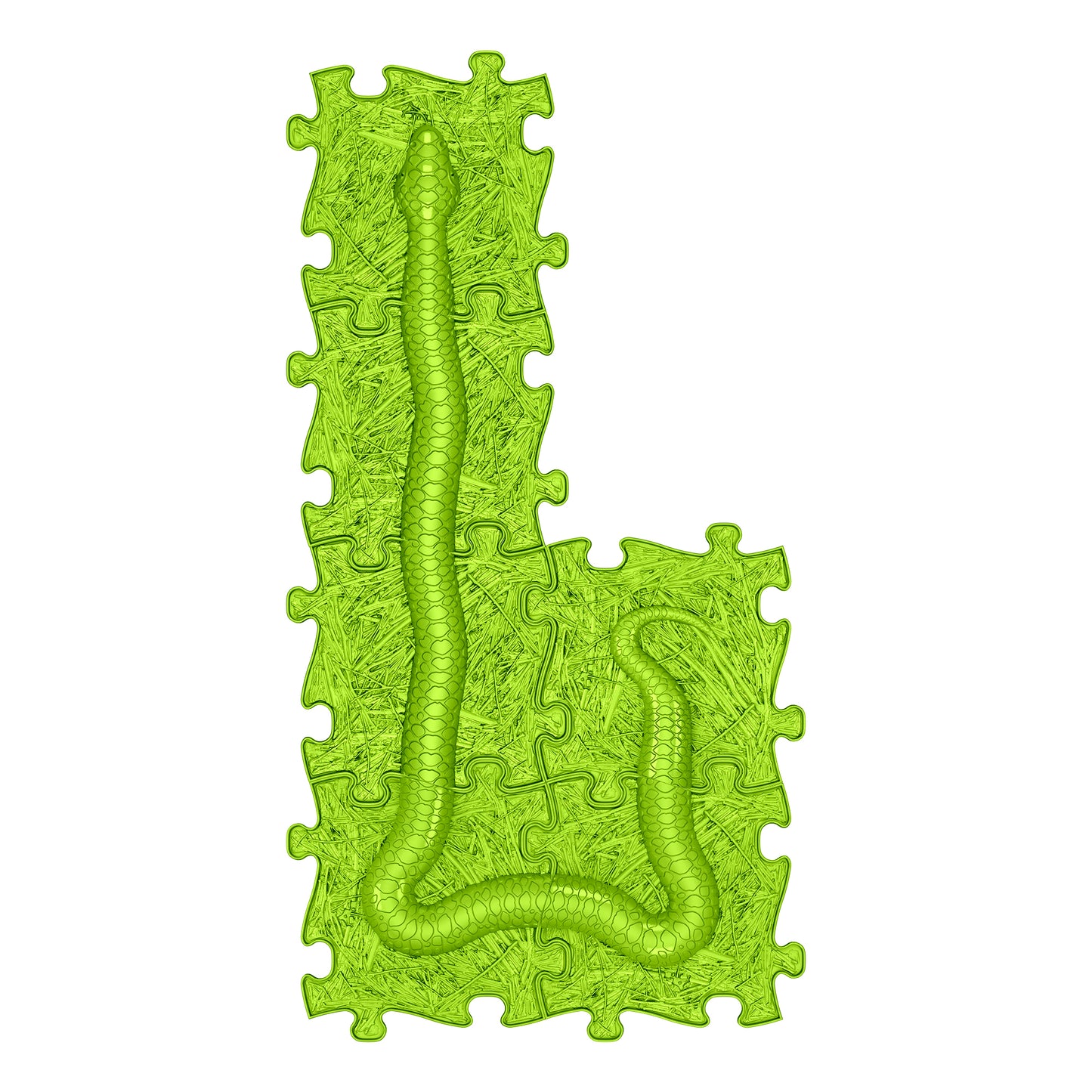 Set covorase ortopedice senzoriale Muffik Snake, pentru stimulare tactila, echilibru si dezvoltare motrica, verde deschis, 6 piese, 29.79 x 29.79 cm, 1+ ani