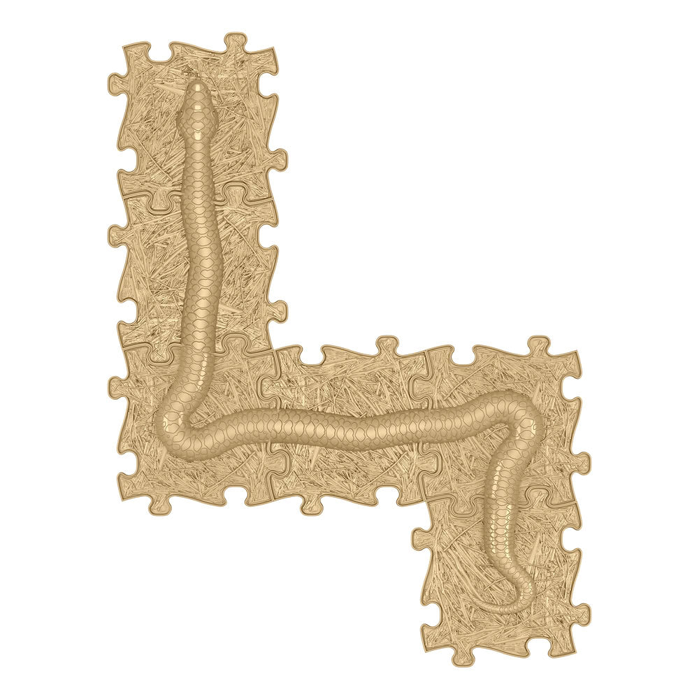 Set covorase ortopedice senzoriale Muffik Snake, pentru stimulare tactila, echilibru si dezvoltare motrica, bej, 6 piese, 29.79 x 29.79 cm, 1+ ani