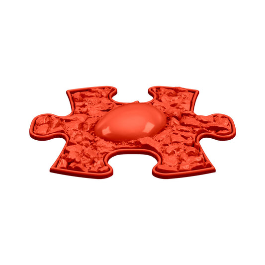 Covoras ortopedic senzorial Muffik Dino Eggs Mini Soft, textura moale pentru masaj plantar si echilibru, rosu, 14.25 x 17.29 cm, 1+ ani