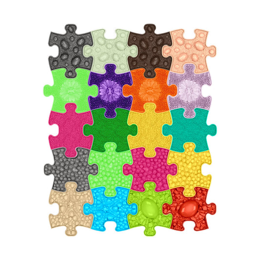 Set covorase ortopedice senzoriale Muffik Mini Puzzles, pentru stimulare tactila, echilibru si dezvoltare motrica, 20 piese,  14.25 x 17.29 cm, 1+ ani