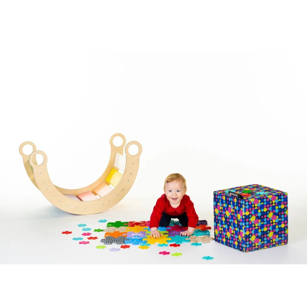 Set covorase ortopedice senzoriale Muffik Mini Puzzles, pentru stimulare tactila, echilibru si dezvoltare motrica, 20 piese,  14.25 x 17.29 cm, 1+ ani