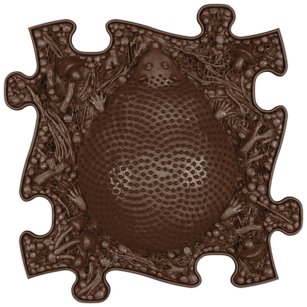 Covoras ortopedic senzorial Muffik Hedgehog Firm, textura tare pentru masaj plantar si stimulare tactila, maro, 29,79 x 29,79 cm, 1+ ani