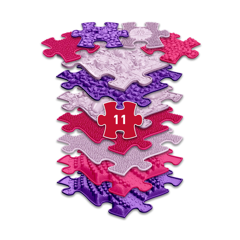 Set covorase ortopedice senzoriale Muffik Think Pink, pentru stimulare tactila, echilibru si dezvoltare motrica, 11 piese, multiple dimensiuni, 1+ ani
