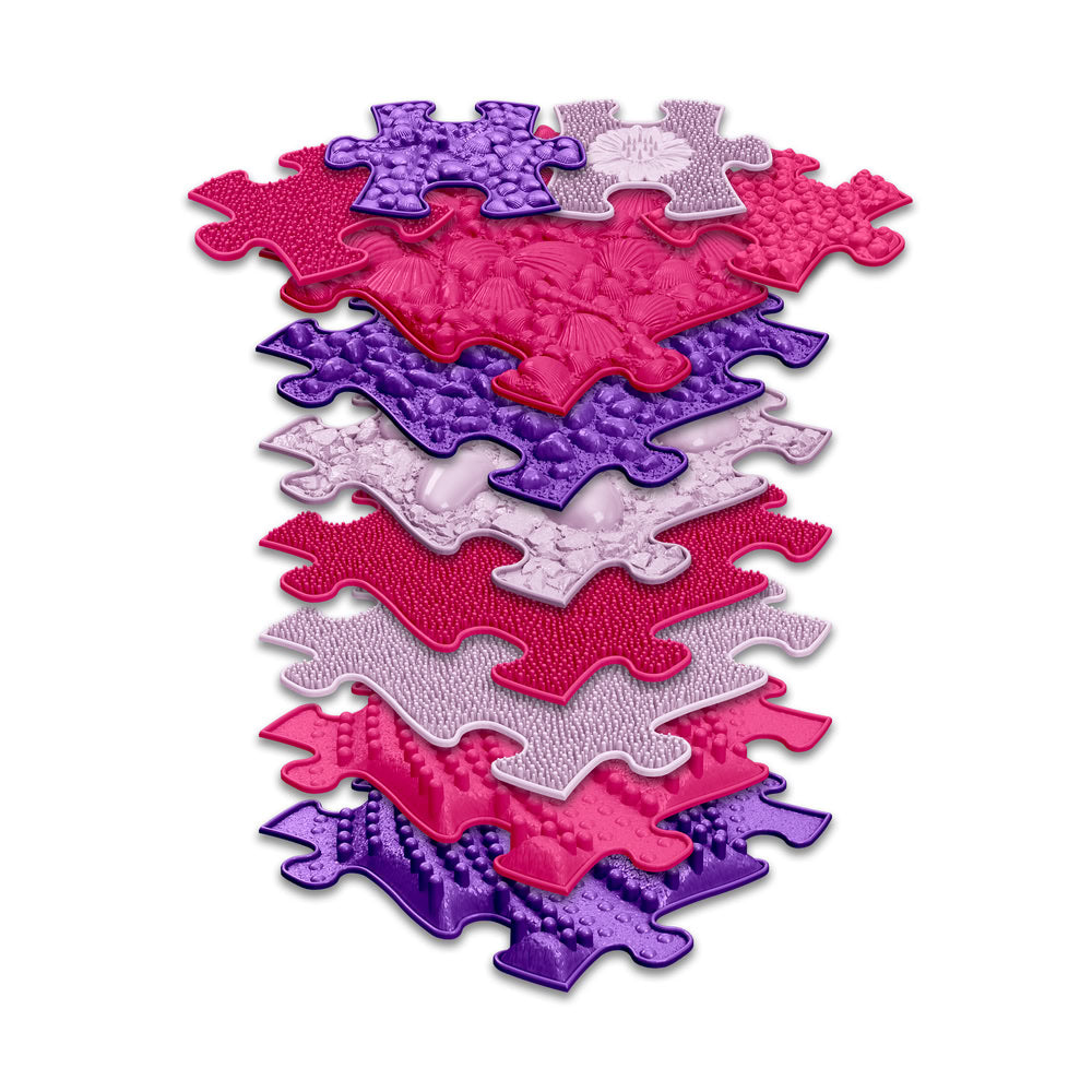 Set covorase ortopedice senzoriale Muffik Think Pink, pentru stimulare tactila, echilibru si dezvoltare motrica, 11 piese, multiple dimensiuni, 1+ ani