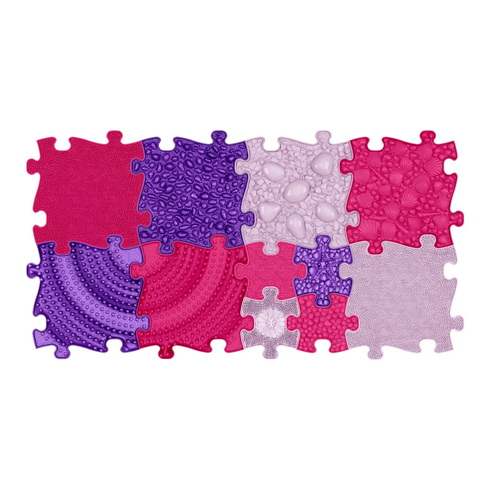 Set covorase ortopedice senzoriale Muffik Think Pink, pentru stimulare tactila, echilibru si dezvoltare motrica, 11 piese, multiple dimensiuni, 1+ ani
