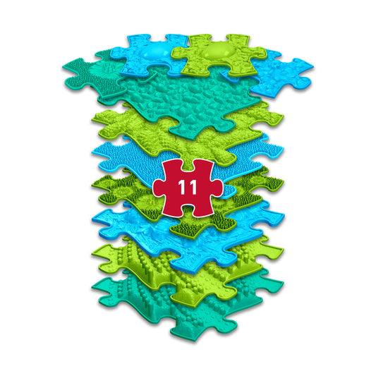 Set covorase ortopedice senzoriale Muffik Ocean Like, pentru stimulare tactila, echilibru si dezvoltare motrica, 11 piese, multiple dimensiuni, 1+ ani