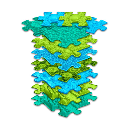Set covorase ortopedice senzoriale Muffik Ocean Like, pentru stimulare tactila, echilibru si dezvoltare motrica, 11 piese, multiple dimensiuni, 1+ ani