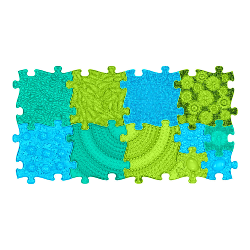 Set covorase ortopedice senzoriale Muffik Ocean Like, pentru stimulare tactila, echilibru si dezvoltare motrica, 11 piese, multiple dimensiuni, 1+ ani