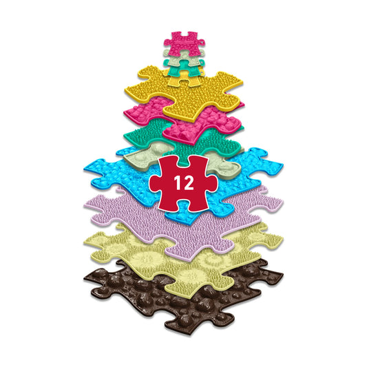 Set covorase ortopedice senzoriale Muffik Tactile Memory Game, joc tactil pentru stimularea memoriei, echilibrului si coordonarii, 12 piese, multiple dimensiuni, 3+ ani