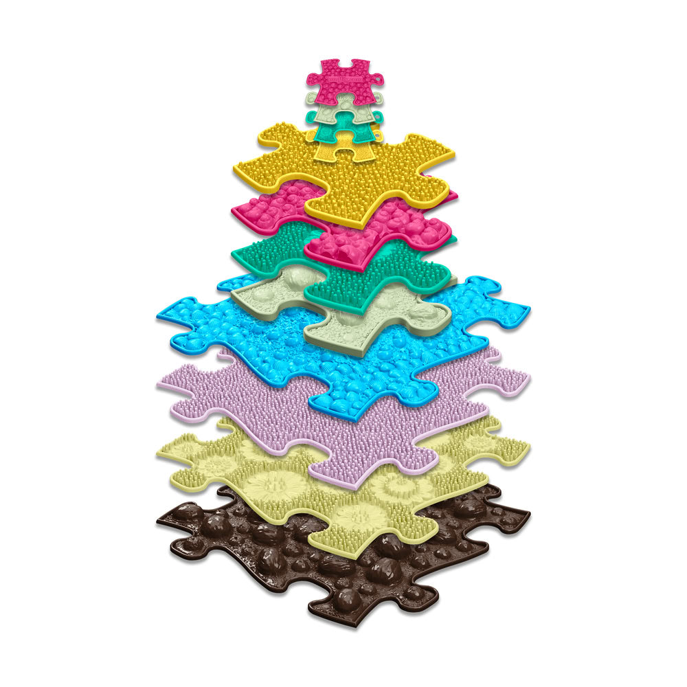Set covorase ortopedice senzoriale Muffik Tactile Memory Game, joc tactil pentru stimularea memoriei, echilibrului si coordonarii, 12 piese, multiple dimensiuni, 3+ ani