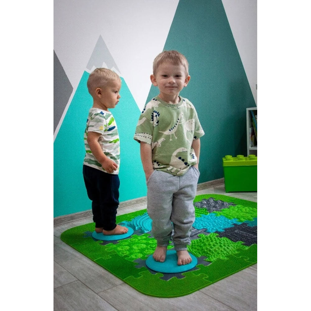 Set covorase ortopedice senzoriale Muffik Active Mats Rotana, pentru echilibru, coordonare si stimulare tactila, turcoaz, 2 piese, 29.79 x 29.79 cm, 3+ ani