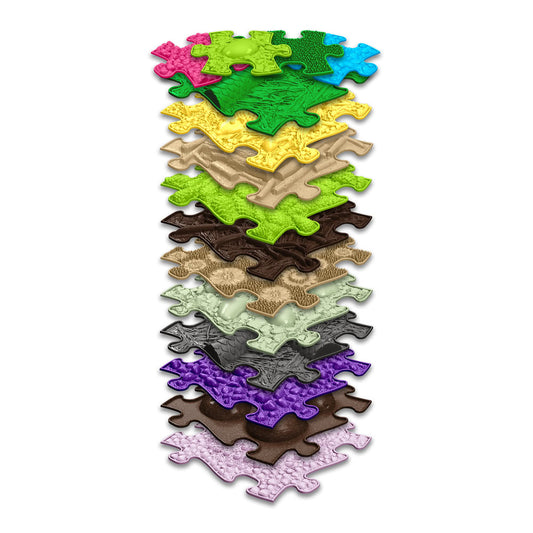 Set covorase ortopedice senzoriale Muffik Valgosity, pentru stimulare tactila, corectarea pozitiei picioarelor si dezvoltare motrica, 15 piese, multiple dimensiuni, 1+ ani