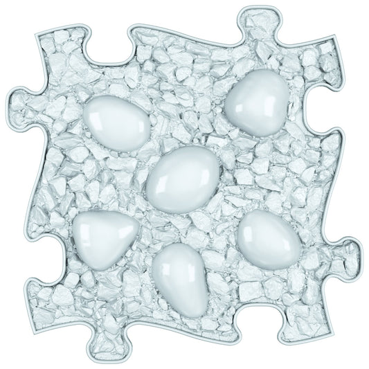 Covoras ortopedic senzorial Muffik Dino Eggs Soft, textura moale pentru masaj plantar si echilibru, albastru pastel, 29.79 x 29.79 cm, 1+ ani