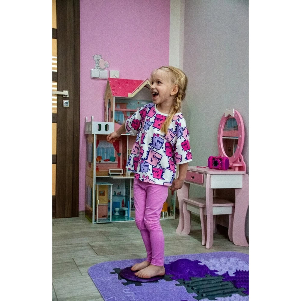 Set covorase ortopedice senzoriale Muffik Active Mats Rotana, pentru echilibru, coordonare si stimulare tactila, violet, 2 piese, 29.79 x 29.79 cm, 3+ ani