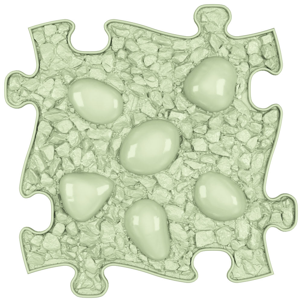 Covoras ortopedic senzorial Muffik Dino Eggs Soft, textura moale pentru masaj plantar si echilibru, verde pastel, 29.79 x 29.79 cm, 1+ ani