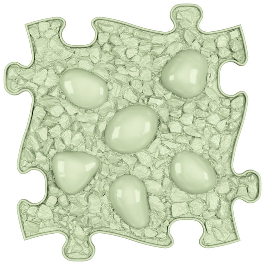 Covoras ortopedic senzorial Muffik Dino Eggs Soft, textura moale pentru masaj plantar si echilibru, verde pastel, 29.79 x 29.79 cm, 1+ ani