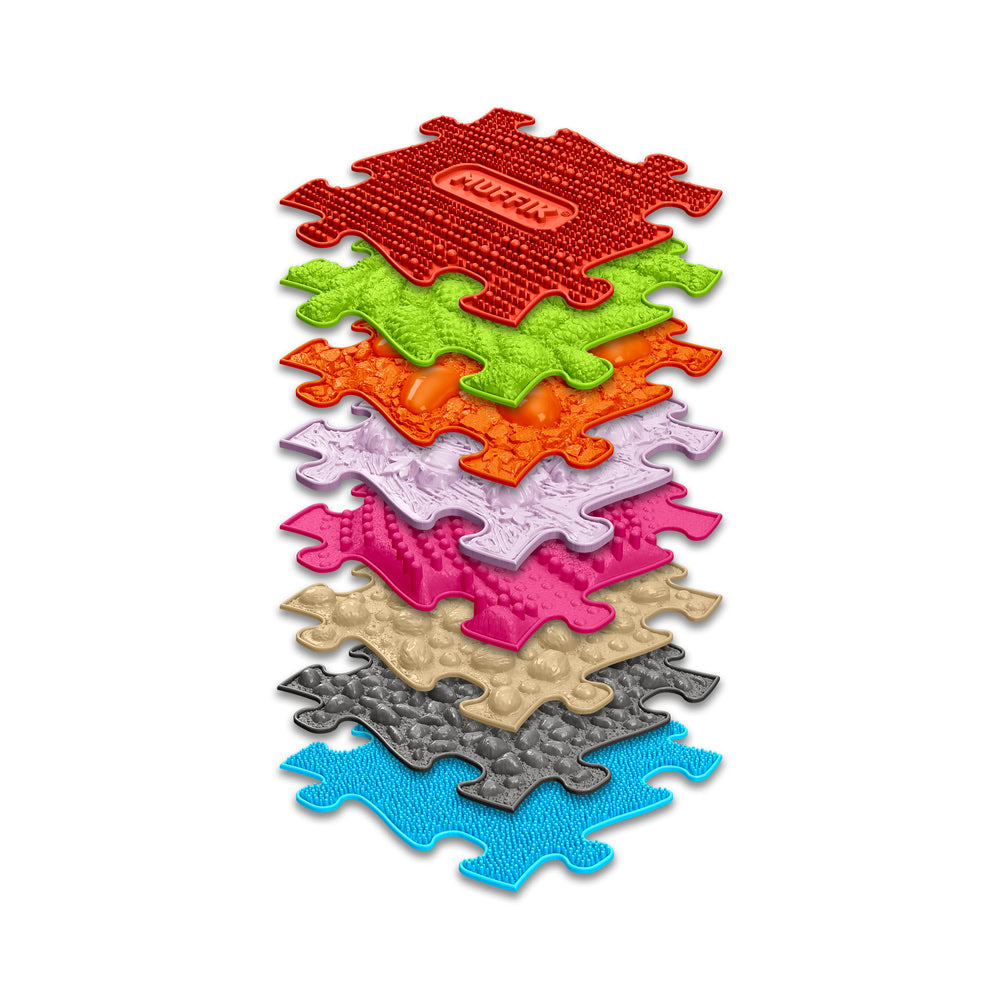 Set covorase ortopedice senzoriale Muffik Medium 1, pentru stimulare tactila, echilibru si dezvoltare motrica, 8 piese, 29.79 x 29.79 cm, 1+ ani
