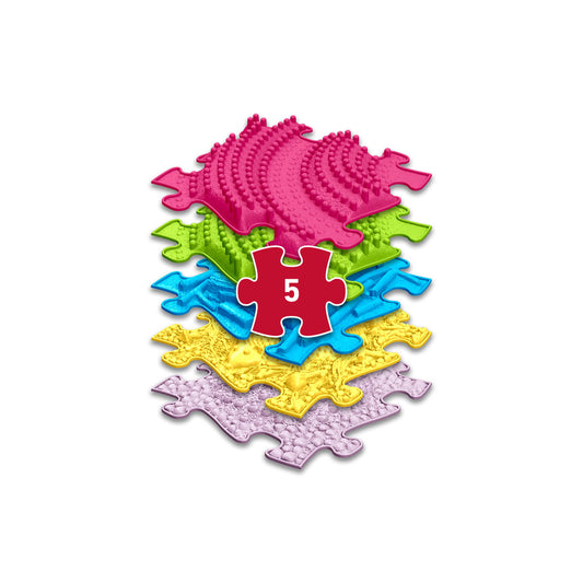 Set covorase ortopedice senzoriale Muffik 3D Addition, pentru echilibru, coordonare si stimulare tactila, 5 piese, 29.79 x 29.79 cm, 1+ ani