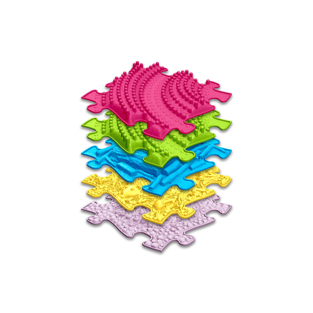 Set covorase ortopedice senzoriale Muffik 3D Addition, pentru echilibru, coordonare si stimulare tactila, 5 piese, 29.79 x 29.79 cm, 1+ ani