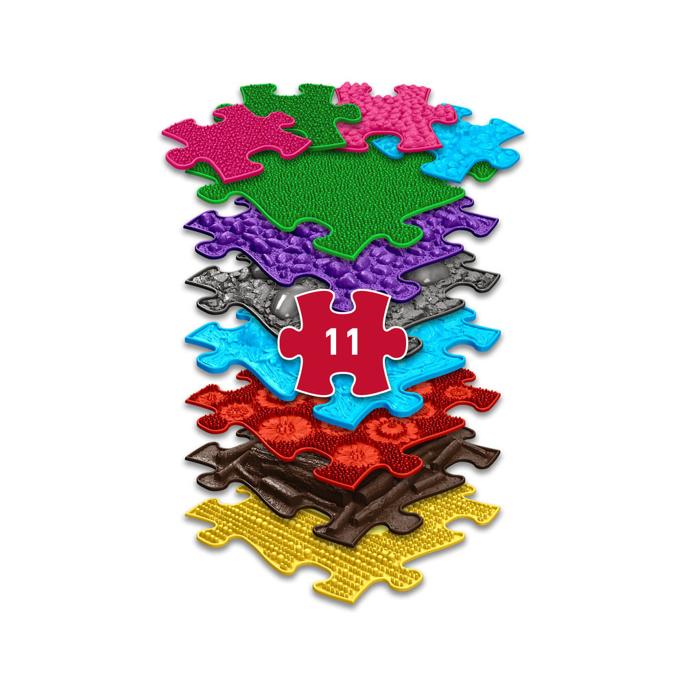 Set covorase ortopedice senzoriale Muffik Medium 2, pentru stimulare tactila, echilibru si dezvoltare motrica, 11 piese, multiple dimensiuni, 1+ ani