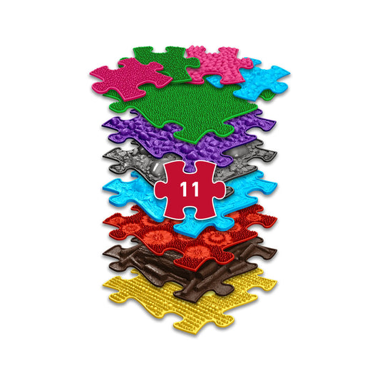 Set covorase ortopedice senzoriale Muffik Medium 2, pentru stimulare tactila, echilibru si dezvoltare motrica, 11 piese, multiple dimensiuni, 1+ ani