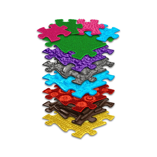 Set covorase ortopedice senzoriale Muffik Medium 2, pentru stimulare tactila, echilibru si dezvoltare motrica, 11 piese, multiple dimensiuni, 1+ ani