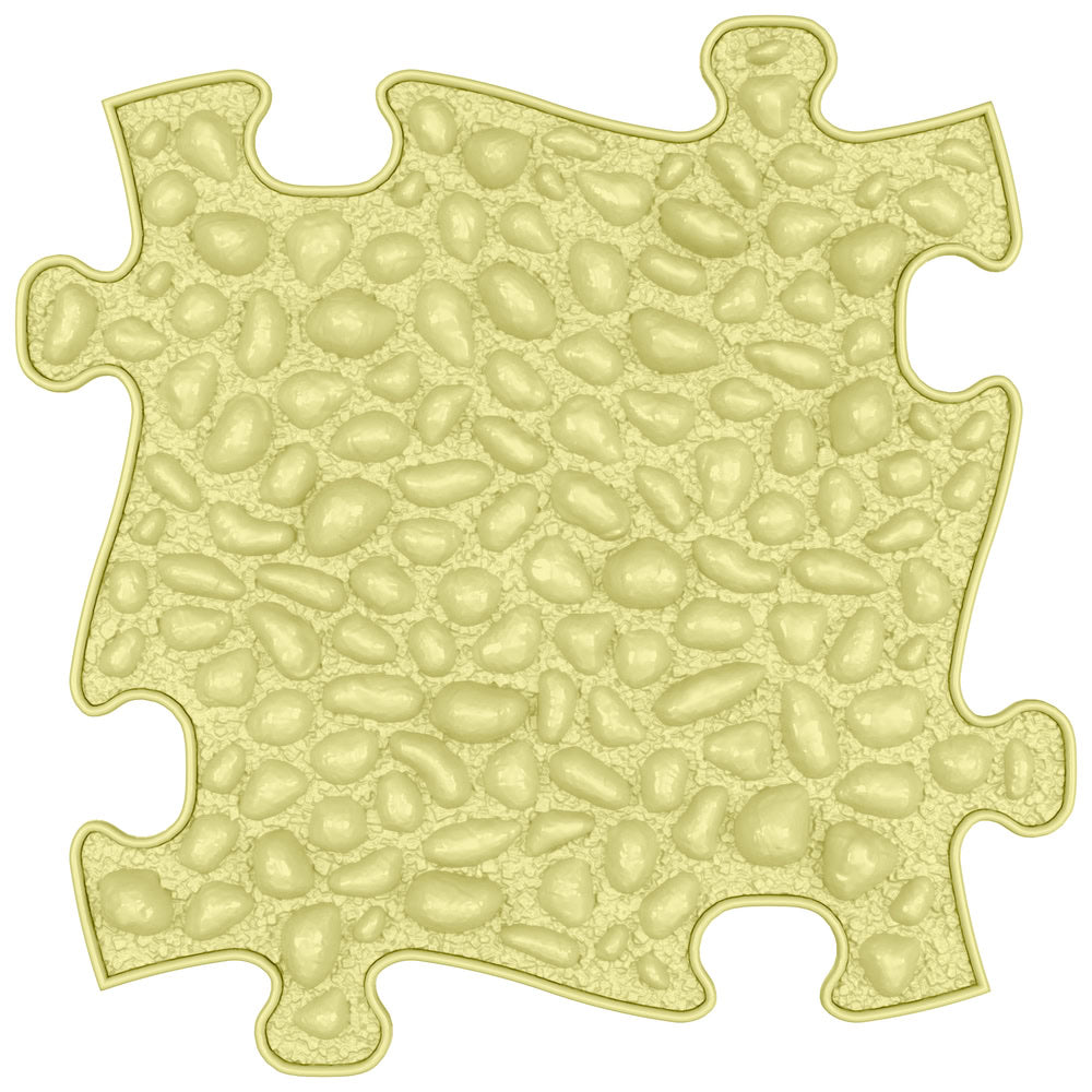 Covoras ortopedic senzorial Muffik Pebbles Firm, textura tare cu efect de pietricele pentru masaj plantar si stimulare tactila, galben pastel, 29.79 x 29.79 cm, 1+ ani