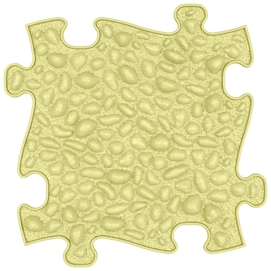 Covoras ortopedic senzorial Muffik Pebbles Firm, textura tare cu efect de pietricele pentru masaj plantar si stimulare tactila, galben pastel, 29.79 x 29.79 cm, 1+ ani