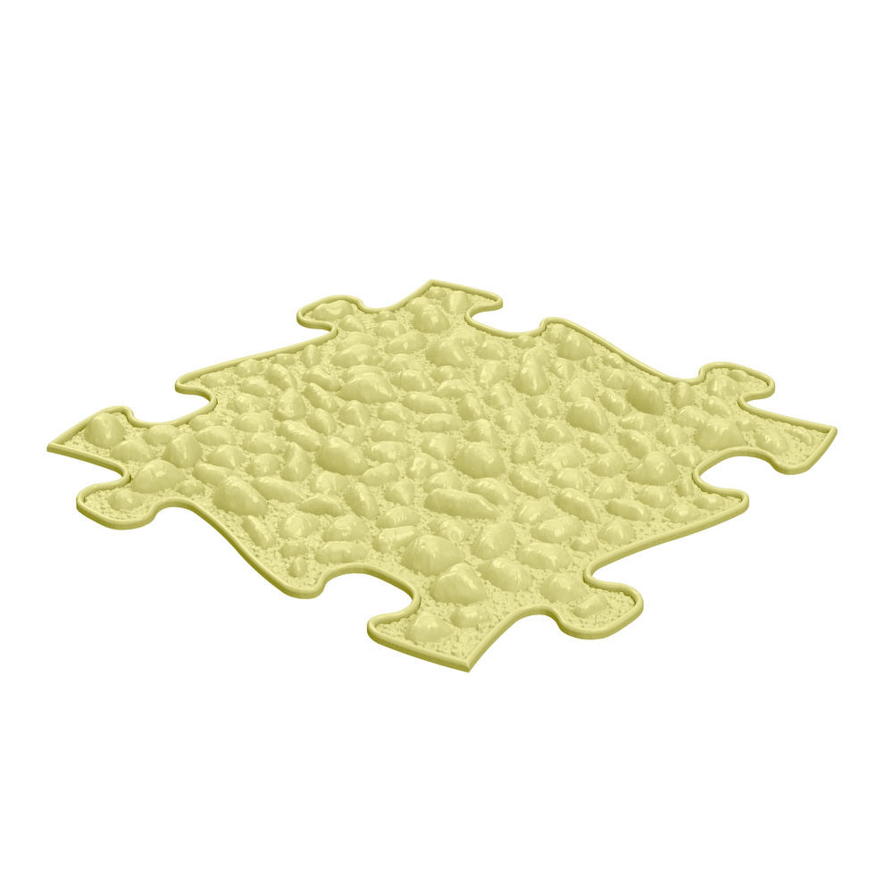 Covoras ortopedic senzorial Muffik Pebbles Firm, textura tare cu efect de pietricele pentru masaj plantar si stimulare tactila, galben pastel, 29.79 x 29.79 cm, 1+ ani