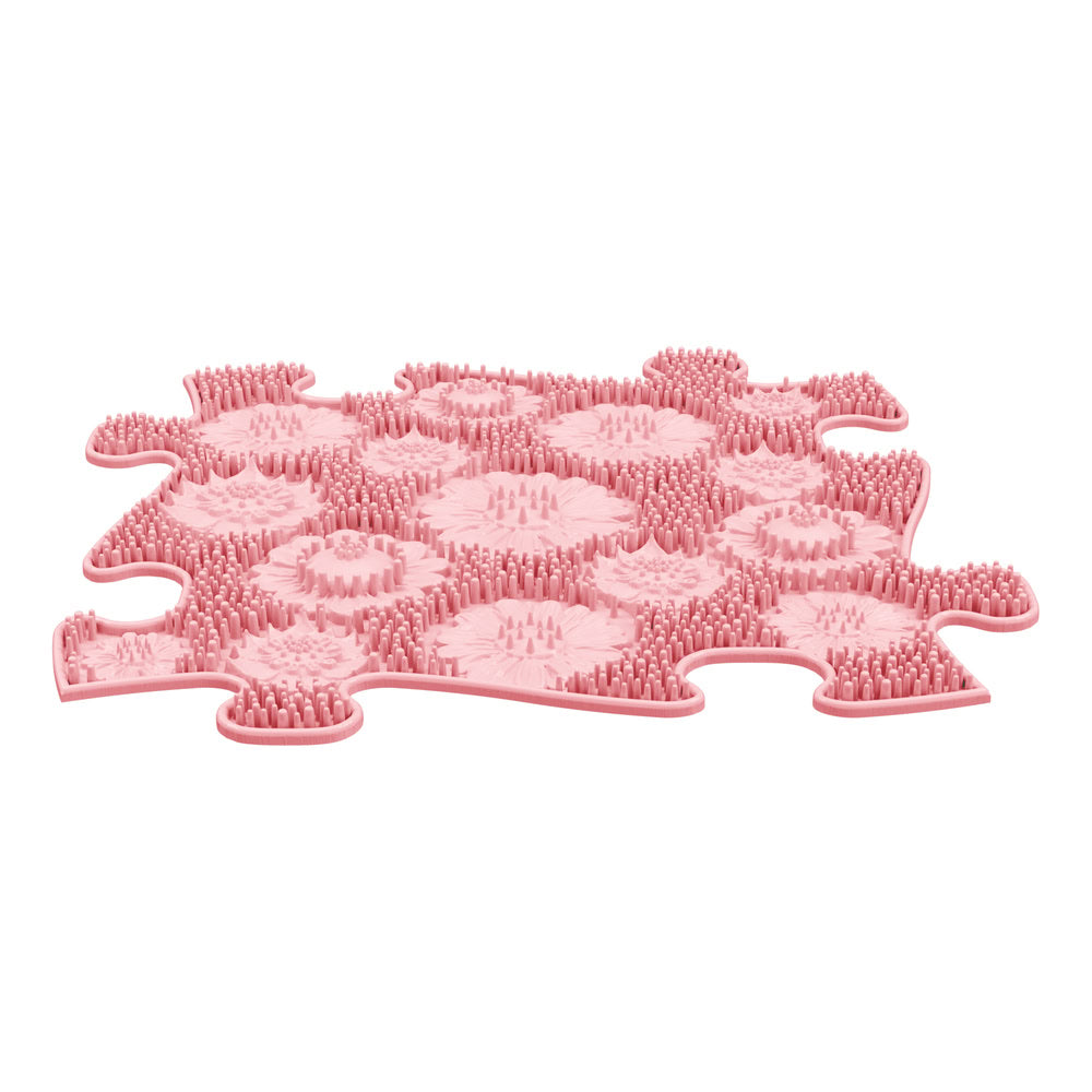 Covoras ortopedic senzorial Muffik Meadow Firm, textura tare pentru masaj plantar si stimulare tactila, roz pastel, 29.79 x 29.79 cm, 1+ ani