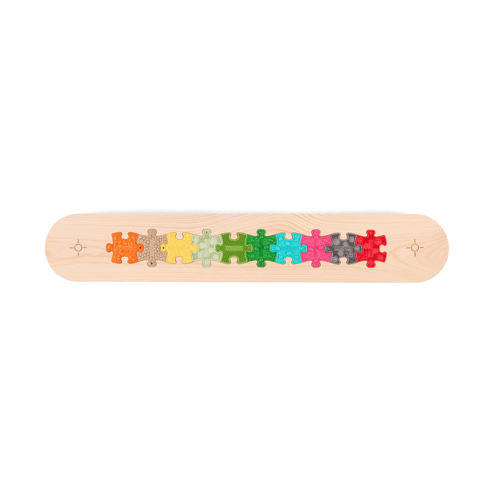 Pod senzorial de echilibru, pentru covorase ortopedice Muffik, cu mini puzzle-uri tactile, 13 piese, 70 x 11.5 cm, 3+ ani