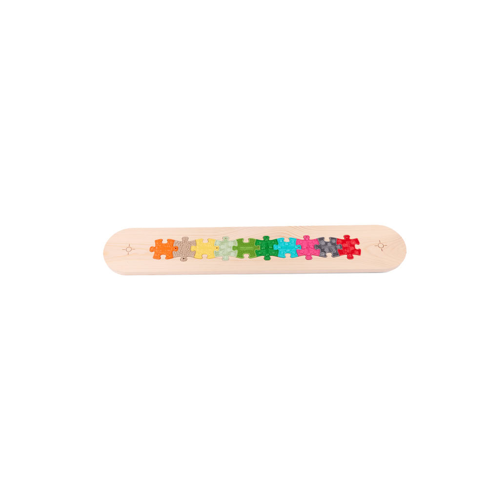 Pod senzorial de echilibru, pentru covorase ortopedice Muffik, cu mini puzzle-uri tactile, 13 piese, 70 x 11.5 cm, 3+ ani
