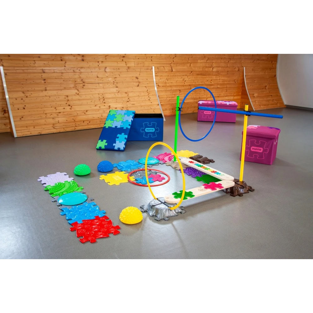 Pod senzorial de echilibru, pentru covorase ortopedice Muffik, cu mini puzzle-uri tactile, 13 piese, 70 x 11.5 cm, 3+ ani
